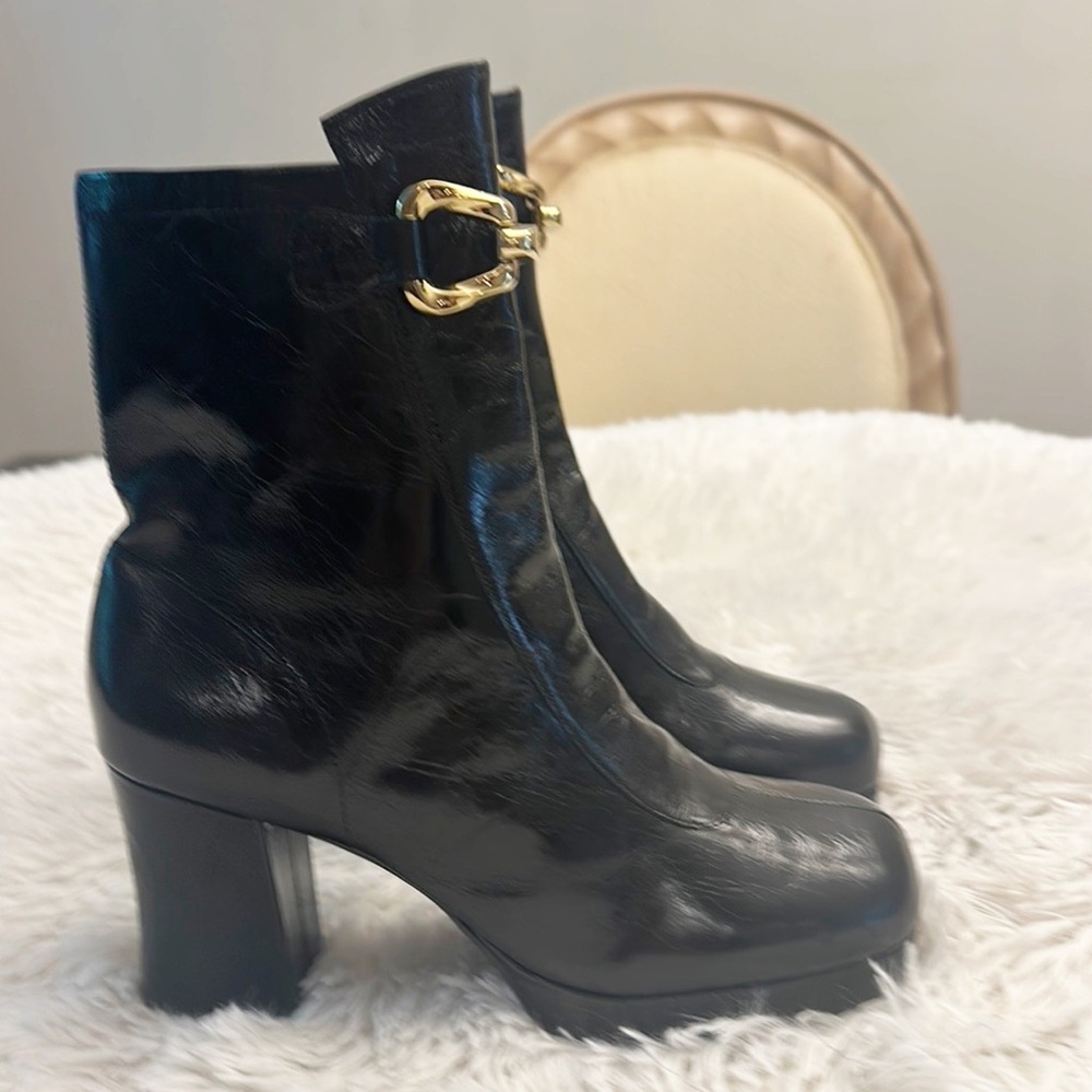 NEW Jeffrey Campbell Makena Black Crinkle Matte Gold platform boot women sz 7.5 - Picture 8 of 9